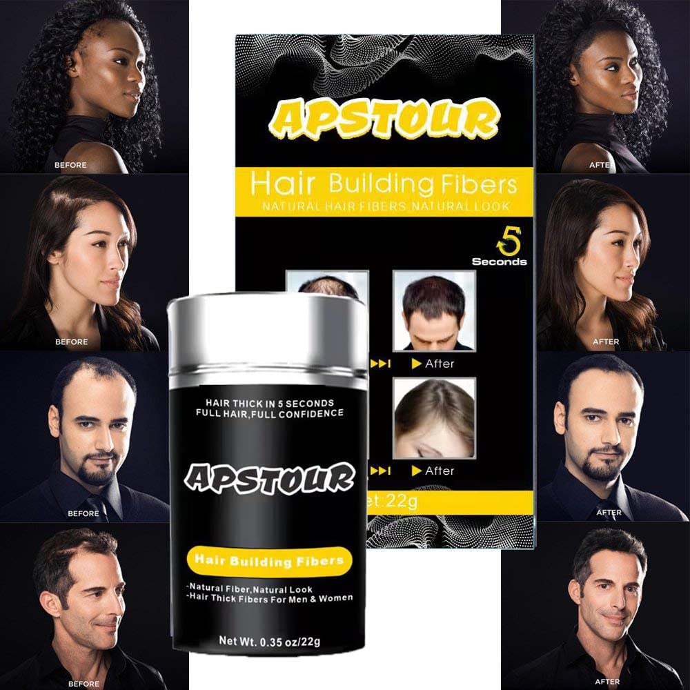 Hair Building Fibers for Thinning Hair, Apstour Undetectable & Natural Disposable Hair Fiber- Instantly Conceals Hair Loss in Secs - Hair Thickener & Topper for Unisex 22g /0.78oz Bottle Black : Beauty & Personal Care