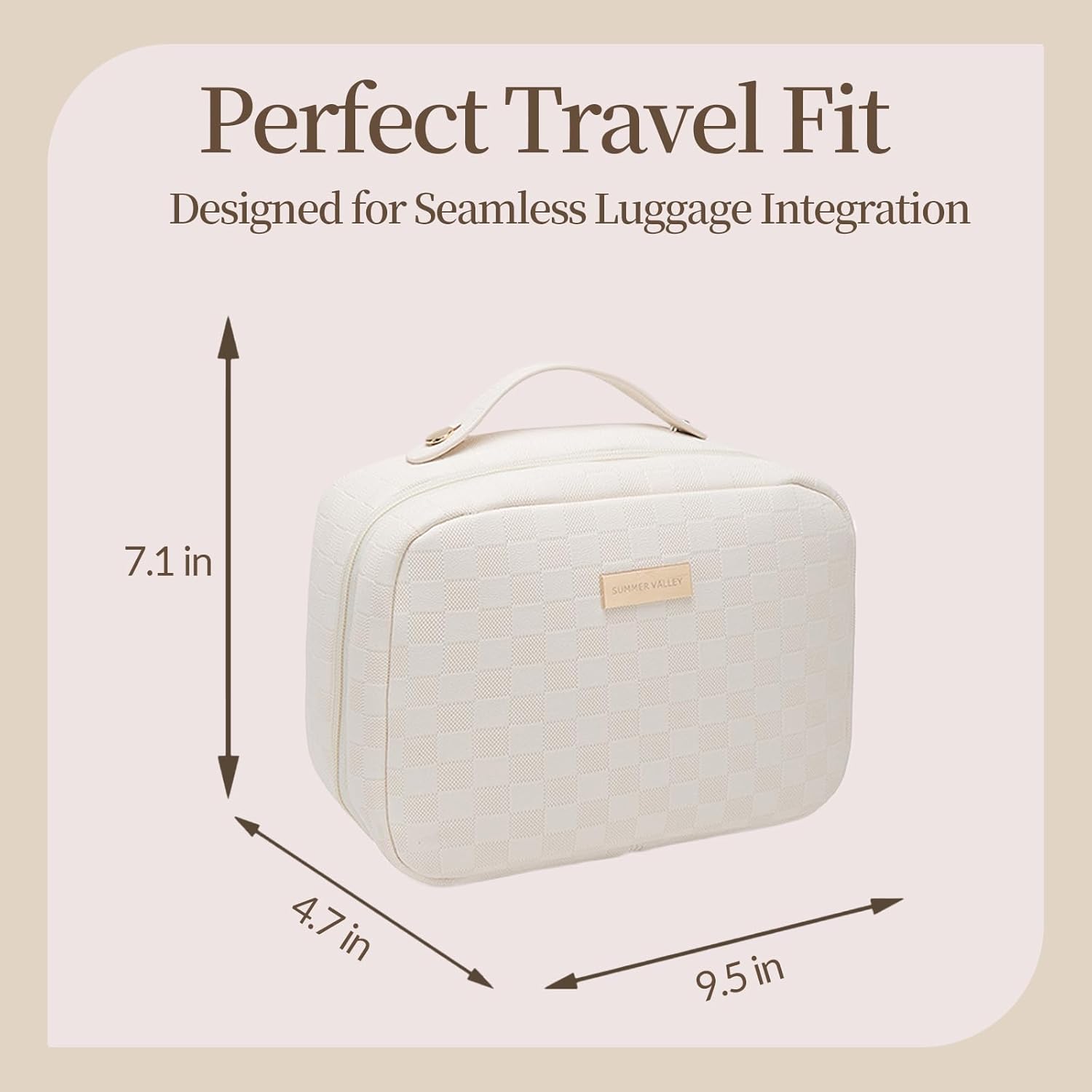 YDR Toiletry Bag with Brush Holder,Travel Makeup Bag Large Capacity Cosmetic Bag Organizer for Women Waterproof Checkered Multi-Compartment Makeup Case - Image 7