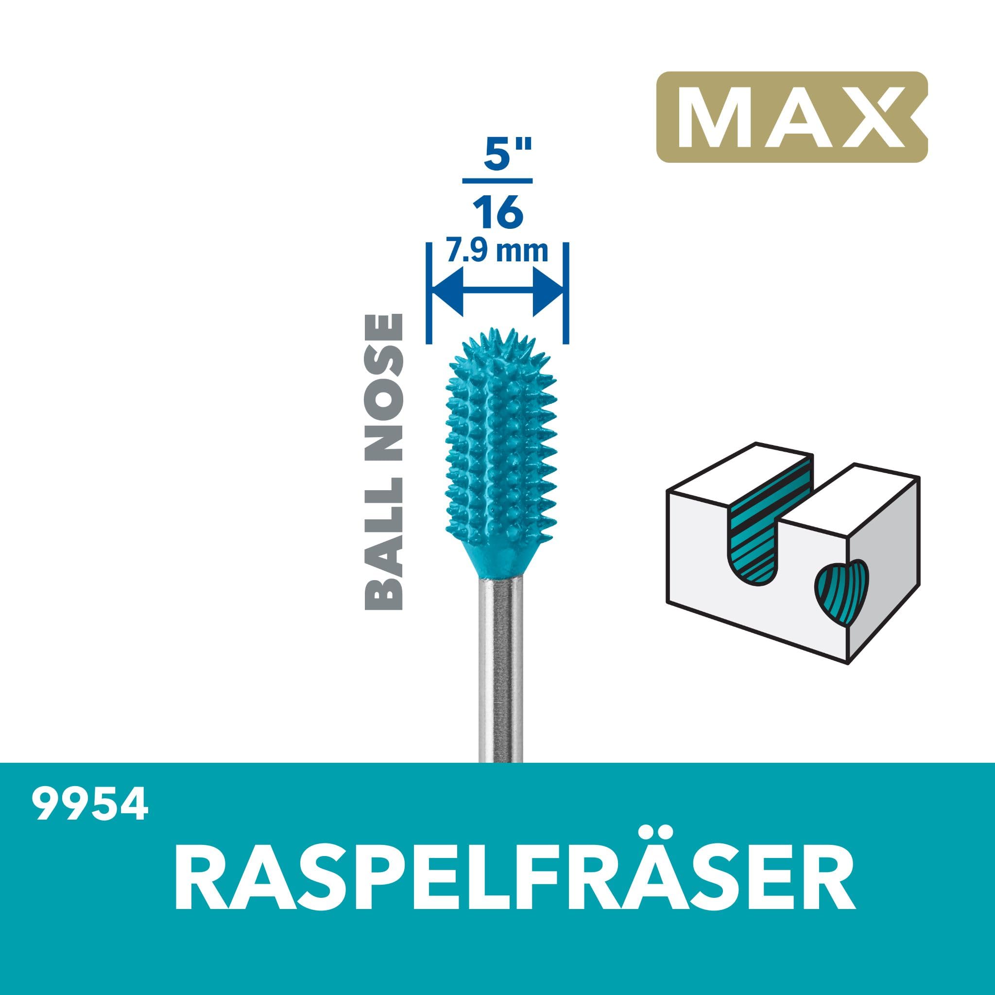 Dremel MAX High Performance Power Carving Bit (9954), Material Edelstahl, 7,9 mm Durchmesser "Kugelkopf" zum Schnitzen in Holz, Kunststoff, EVA-Schaum und Gummi. Teil der Dremel MAX Life