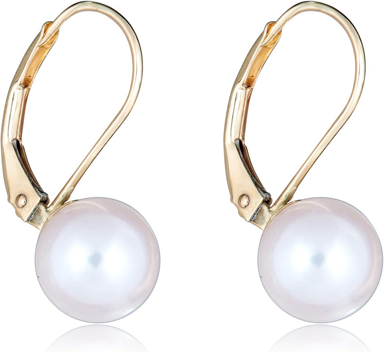 AVORA 10K Yellow Gold White Freshwater Cultured Pearl Lever-back Drop Earrings