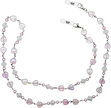 GoOptical Pink Beaded Heart Women's Traditional Fasten Glasses Cord Necklace Spectacle Chain