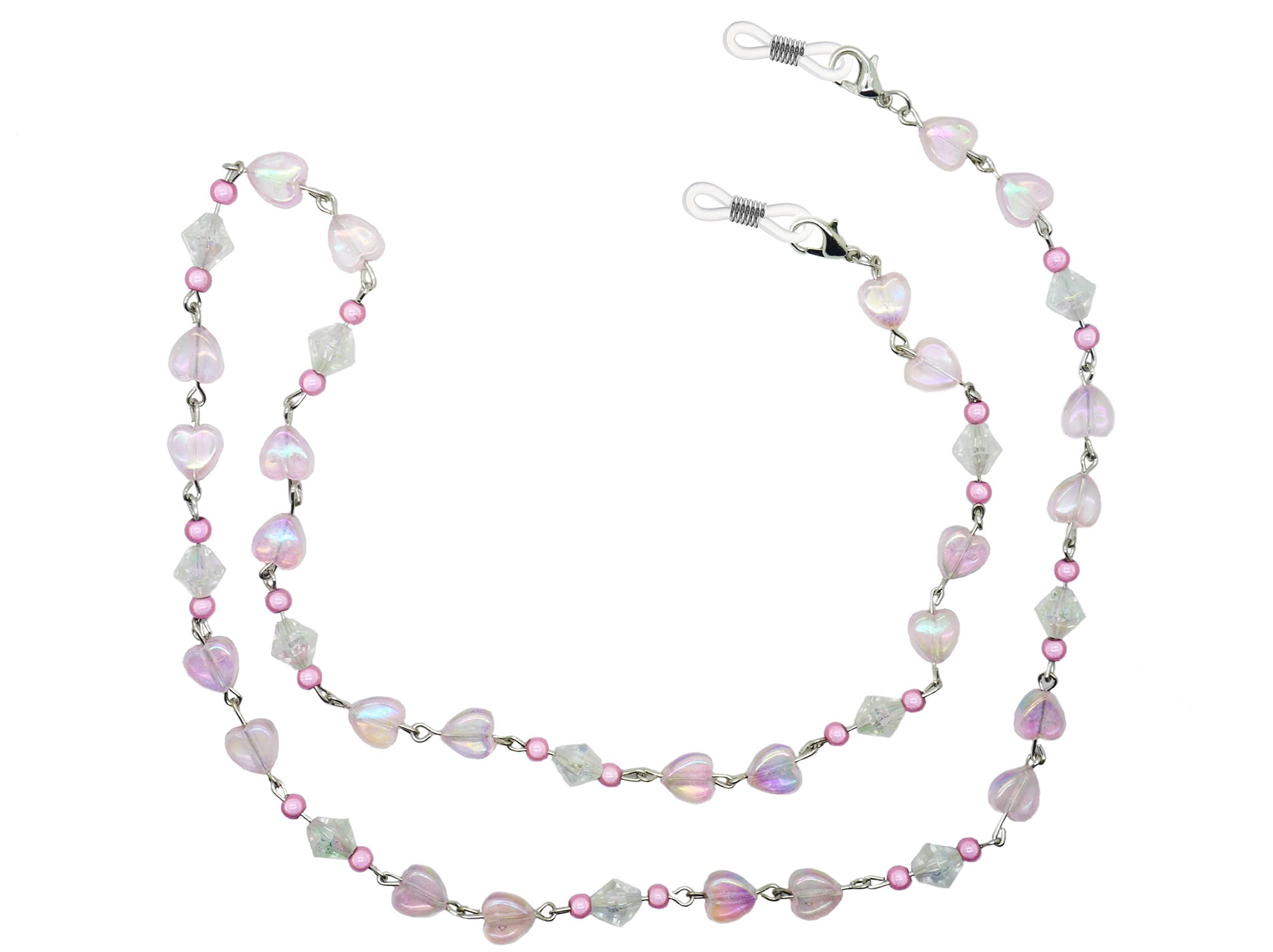GoOptical Pink Beaded Heart Women's Traditional Fasten Glasses Cord Necklace Spectacle Chain