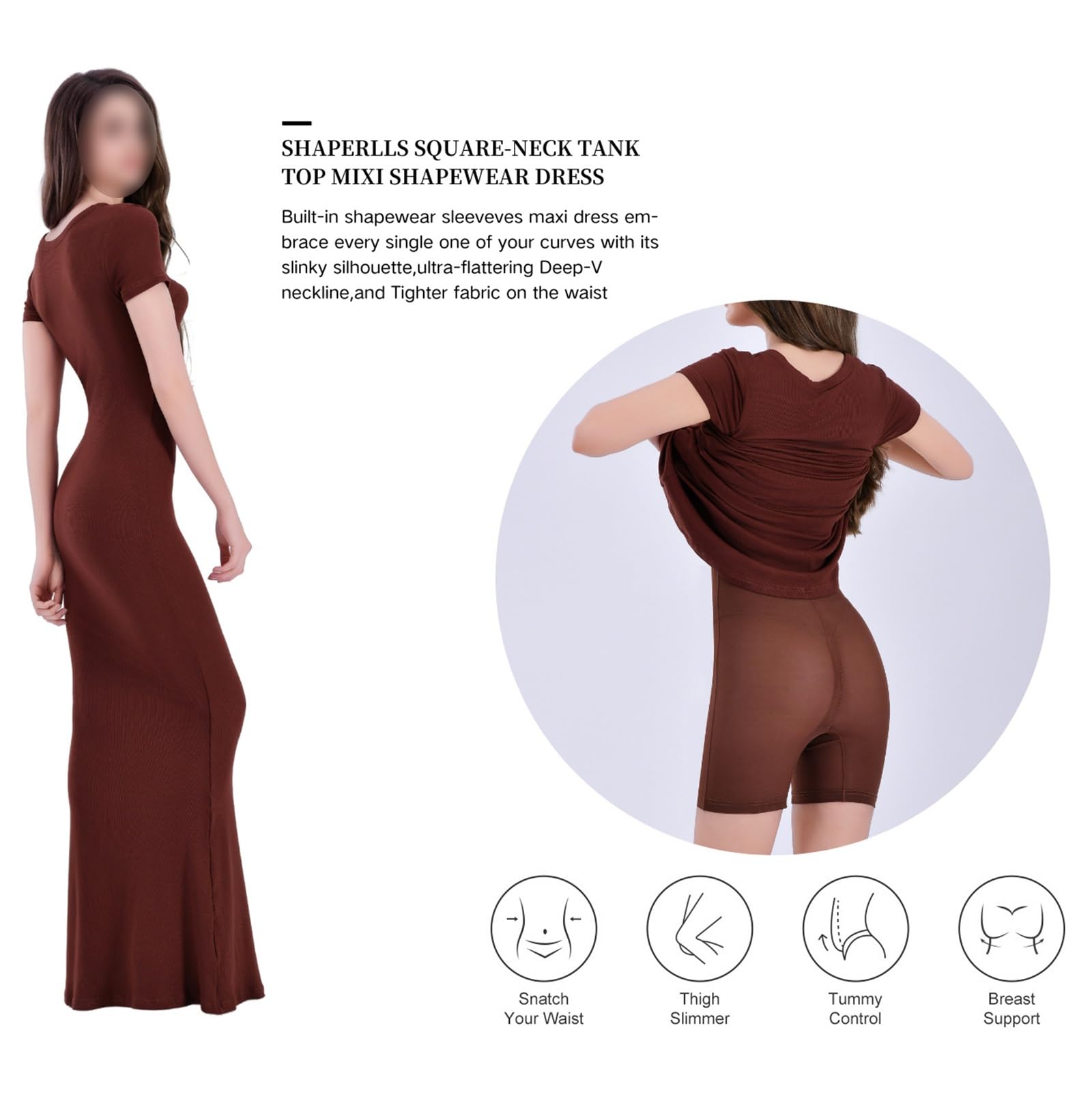 HLTYGWX Vestido Lencero Moldeador para Mujer, Vestido Debajo del Vestido, Vestido Largo con Control de Barriga