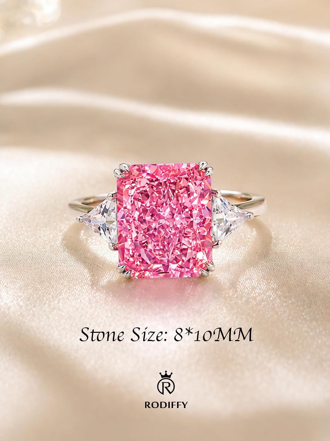 RODIFFY 4.0CT Radiant Cut Yellow/Pink Stone Engagement Rings for Women, S925 Silver 3-Stone 5A Cubic Zirconia Promise Ring