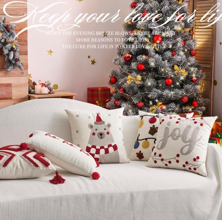 Miniatura 4 de Funda de cojín bordada decorativa navideña (A_ Joy 18 x 18 pulgadas)