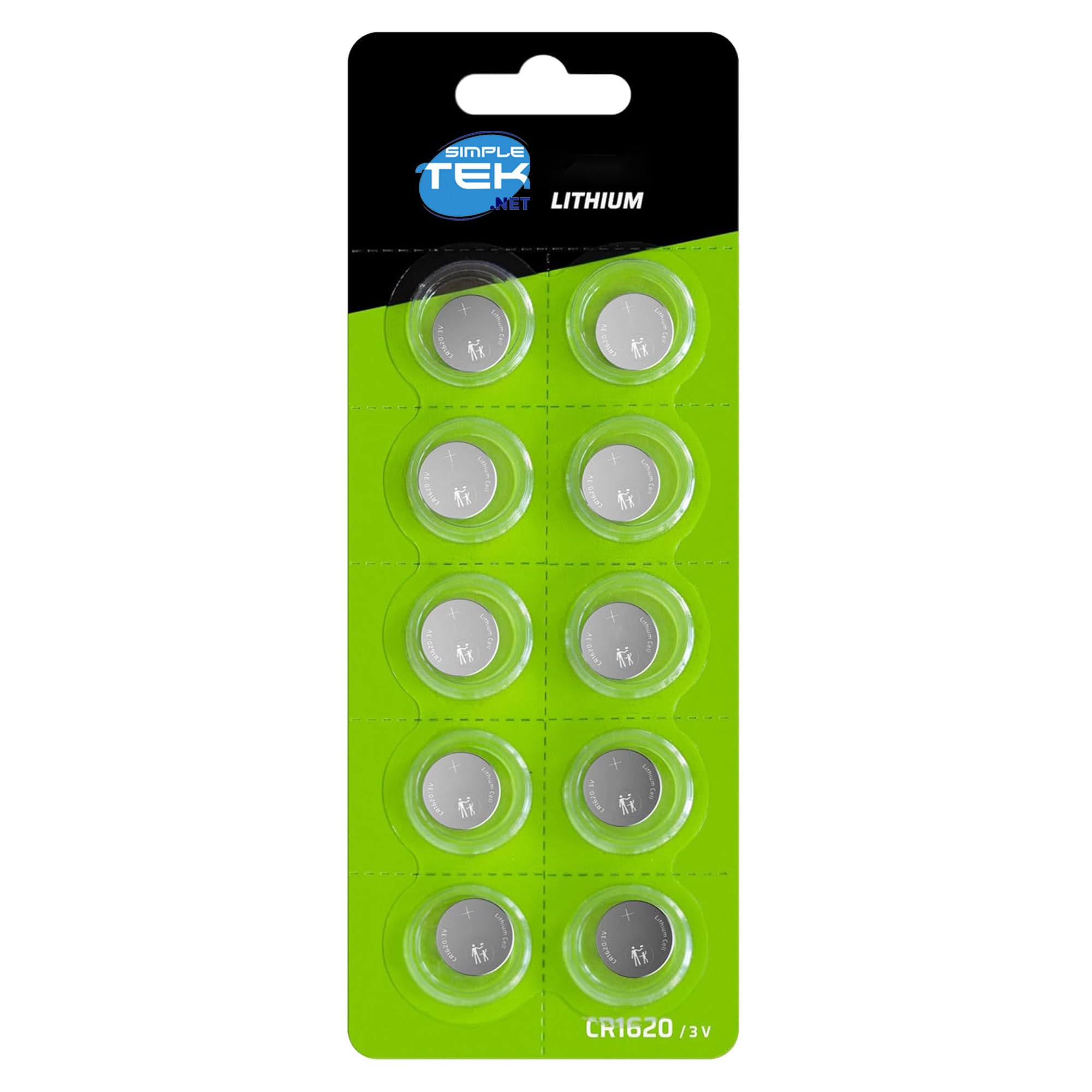SIMPLETEK - 10 piles au lithium CR1620 3 V 70 mAh format rond bouton pour appareils électroniques, télécommandes, sauvegarde mémoire