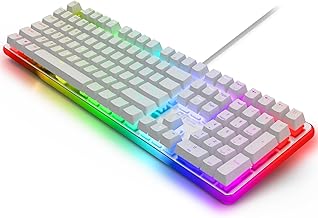 RK ROYAL KLUDGE RK918 Wired Mechanical Keyboard, RGB Backlit Gaming Keyboard with Large LED Sorrounding Side Lamp, Full Size 108 Keys Mechanical 100% Anti-Ghosting Computer Keyboard, Red Switch White