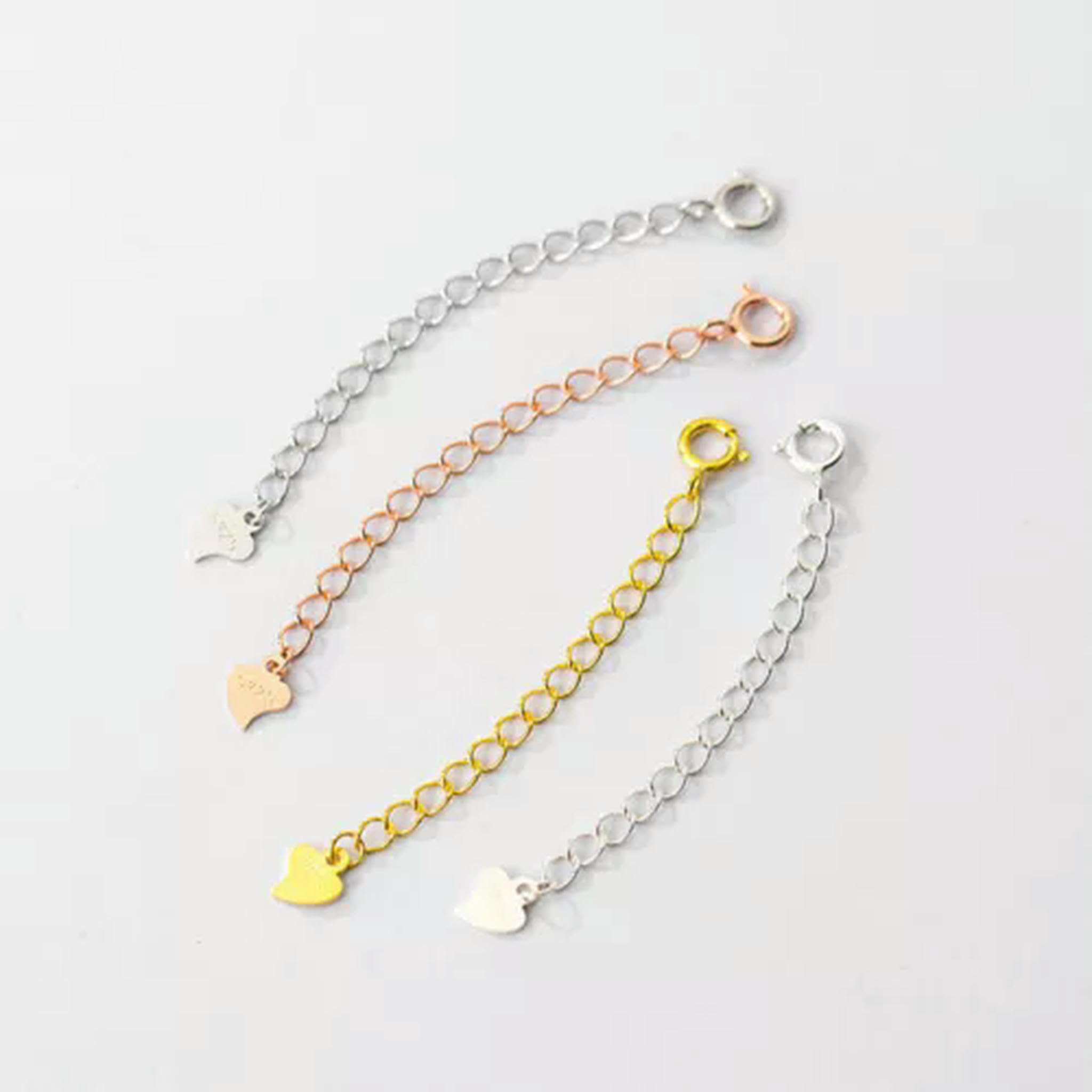 925 Sterling Silber Kettenverlängerung mit Federringverschluss 3cm 5cm A2953-Herz, 5cm (1,96'')-Gold-6 Stück