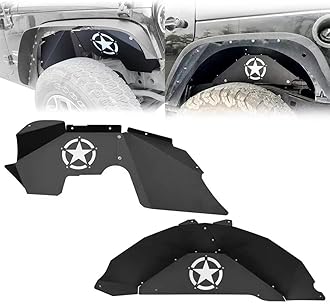 SUORTO Steel Front Fender Lining Red Logo Compatible with Jeep Wrangler 2007-2018 JK JKU Sport Sahara Rubicon 2/4 Doors