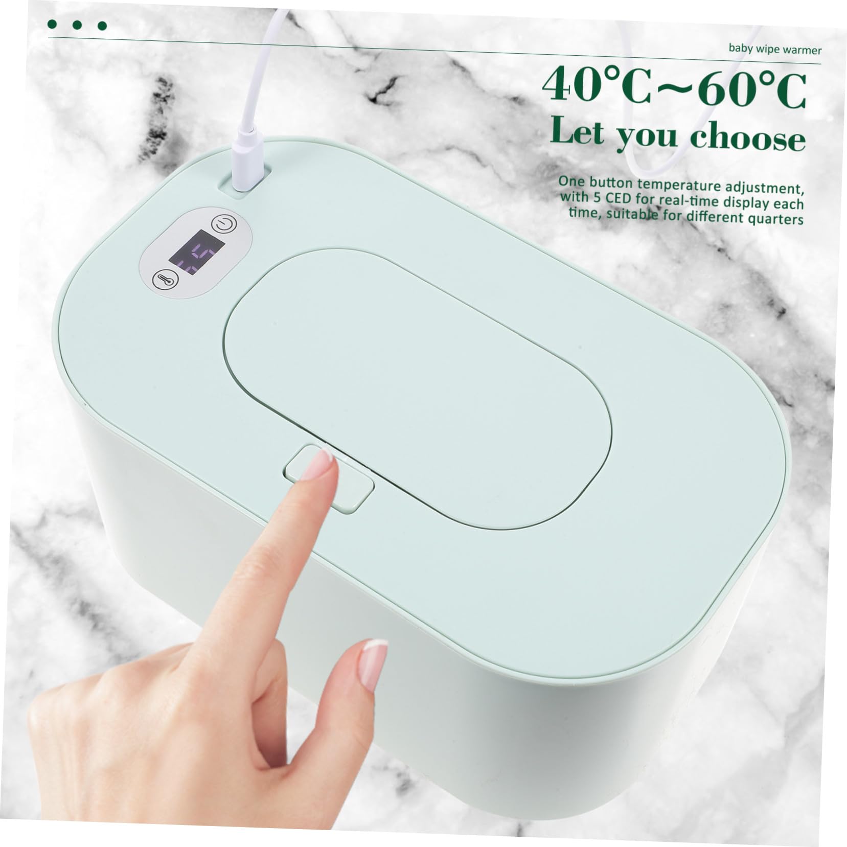 Cabilock Calentador de Toallitas Húmedas para Ñiño Portátil Color Verde Temperatura Ajustable Material Abs y Pp para Casa y Coche