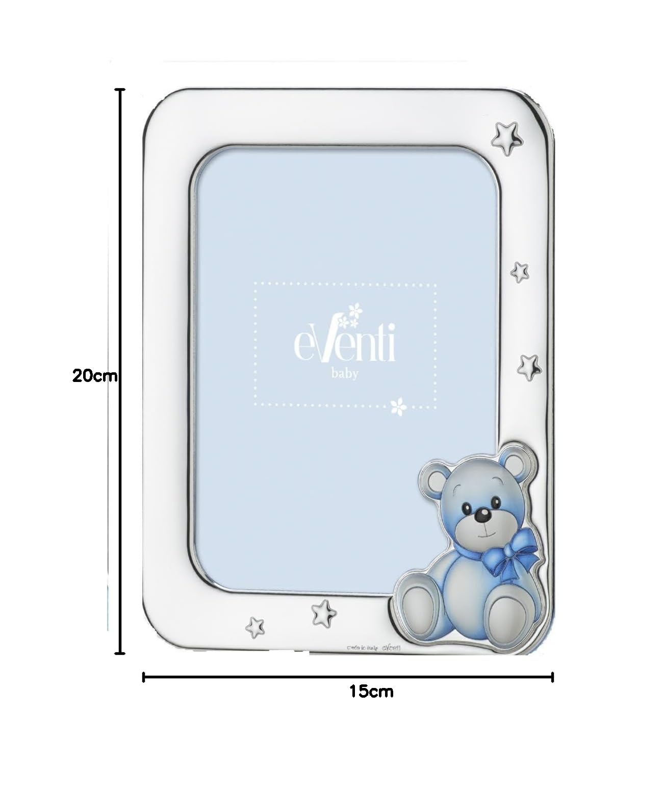 Eventi Baby Cornice Portafoto con Orsetto e Stelle, 15x20 cm, Argento e Blu