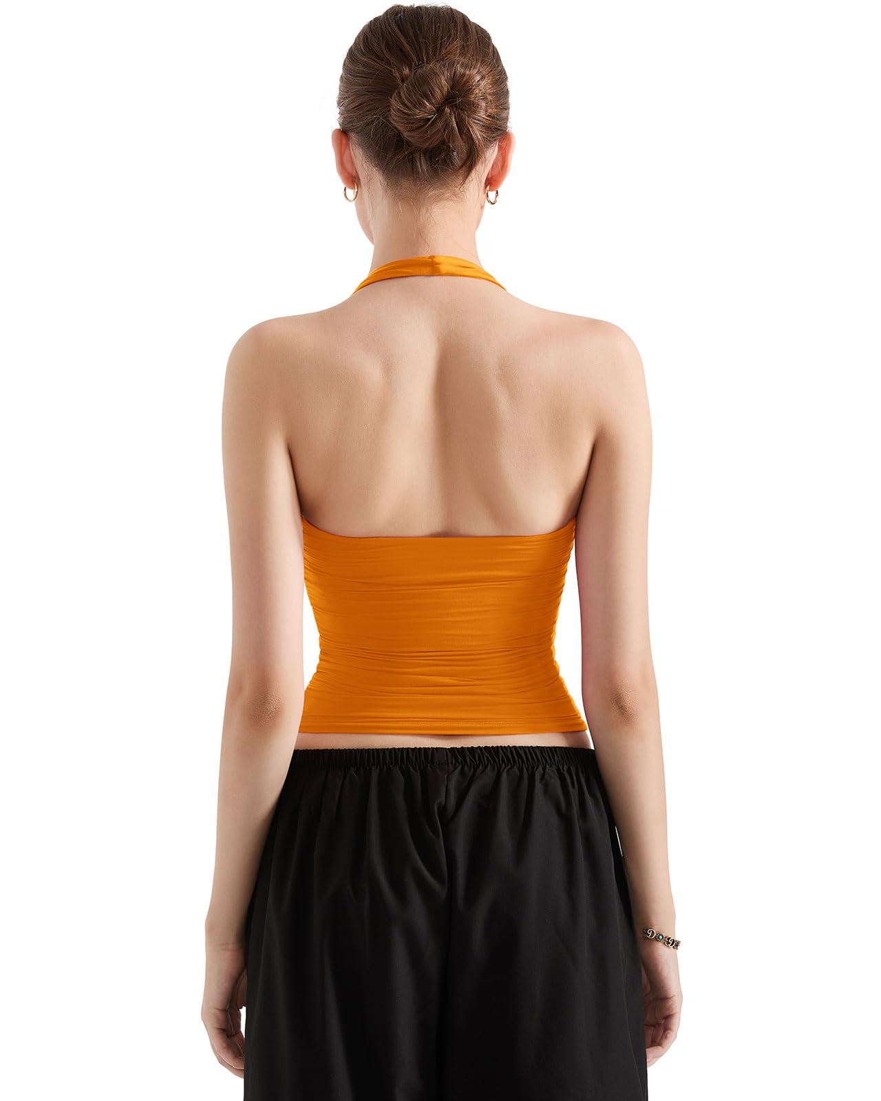 SUUKSESS Women Halter Tank Tops Double Lined Backless Y2K Trendy Going Out Tops: X-Large Orange