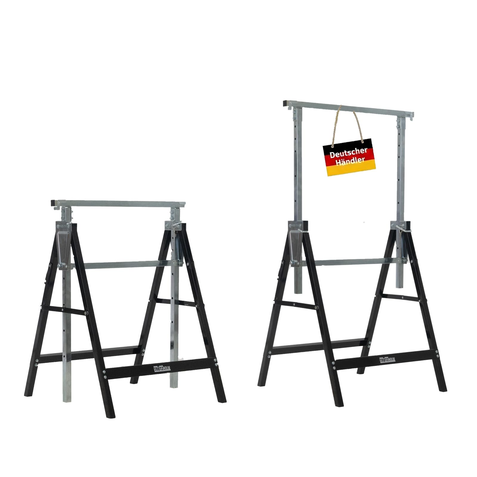 2 x Arbeitsbock 7-fach höhenverstellbar 80-130 cm bis 400 kg Stahl verzinkt lackiert schwarz grau Klappbock Gerüstbock Unterstellbock