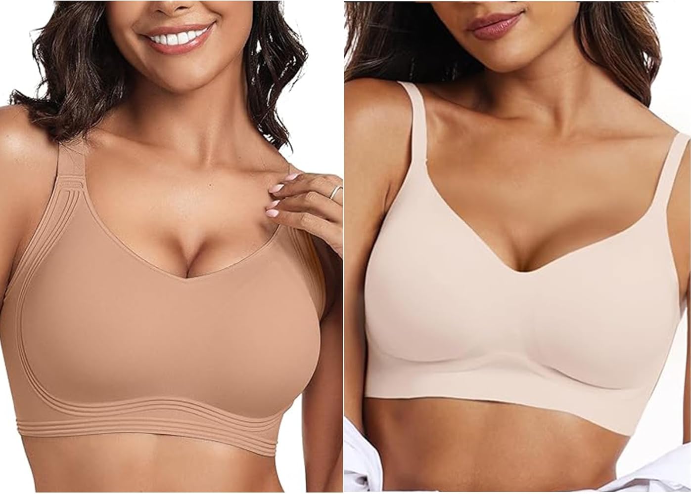 OEAK - Brasier Con Efecto De Realce, De Uso Diario, Para Mujer, Cómodos Corpiños Sin Aros, Con Cuello En V, Sin Costuras, Suaves, Básicos Y Sin Aros, XL
