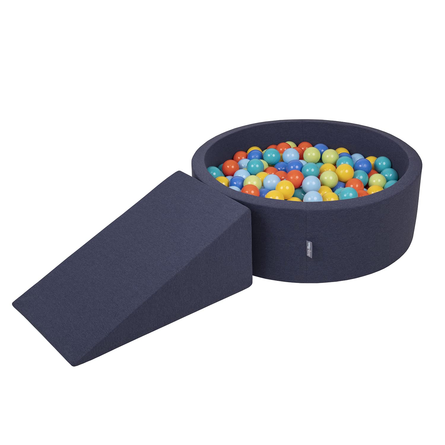 KiddyMoon Area di Gioco in Schiuma con Tondo Piscina di Palline (200 Palline) per Bambini, Blu Scuro:Verdech/Arancione/Turche/Blu/Azuro/Gialo