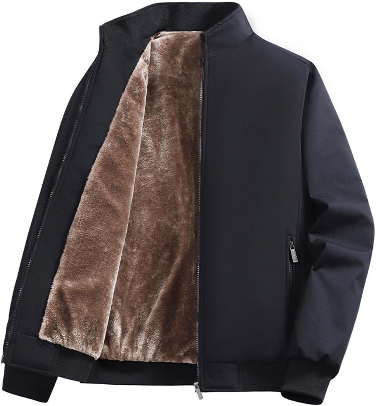 Mens Bomber Jackets Winter Thick Insulated Fleece Warm Jacket Lightweight Outdoor Padded Windproof Zip Up Coats