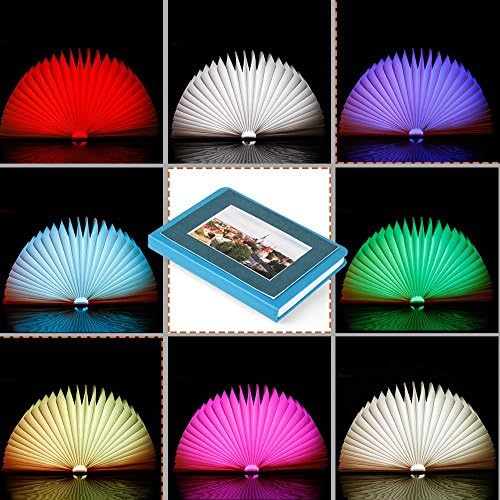 Veesee Mini 8 Colors Folding Book Lamp,Led Book-Shaped Night Light for Valentine's Day Gift,Rechargeable Desk Table Nightstand Bedroom Lamps,Beside Bed Lights(Blue)