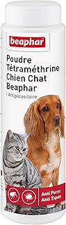 BEAPHAR – Poudre Anti-puces et Anti-tiques pour Chien et Chat – À Base de Tétraméthrine – Élimine Les puces et Les tiques – Très Facile et Pratique d'utilisation – sans rinçage – 150g