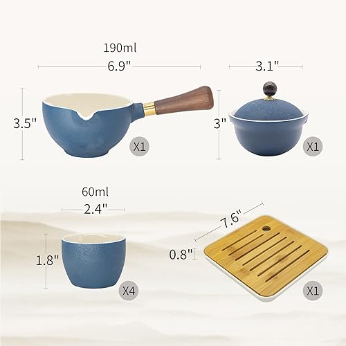 Miniatura 2 de LURRIER Juego de té chino de porcelana Gongfu, juego de tetera portátil con rotación de 360 grados, tetera y infusor, todo en una bolsa de regalo
