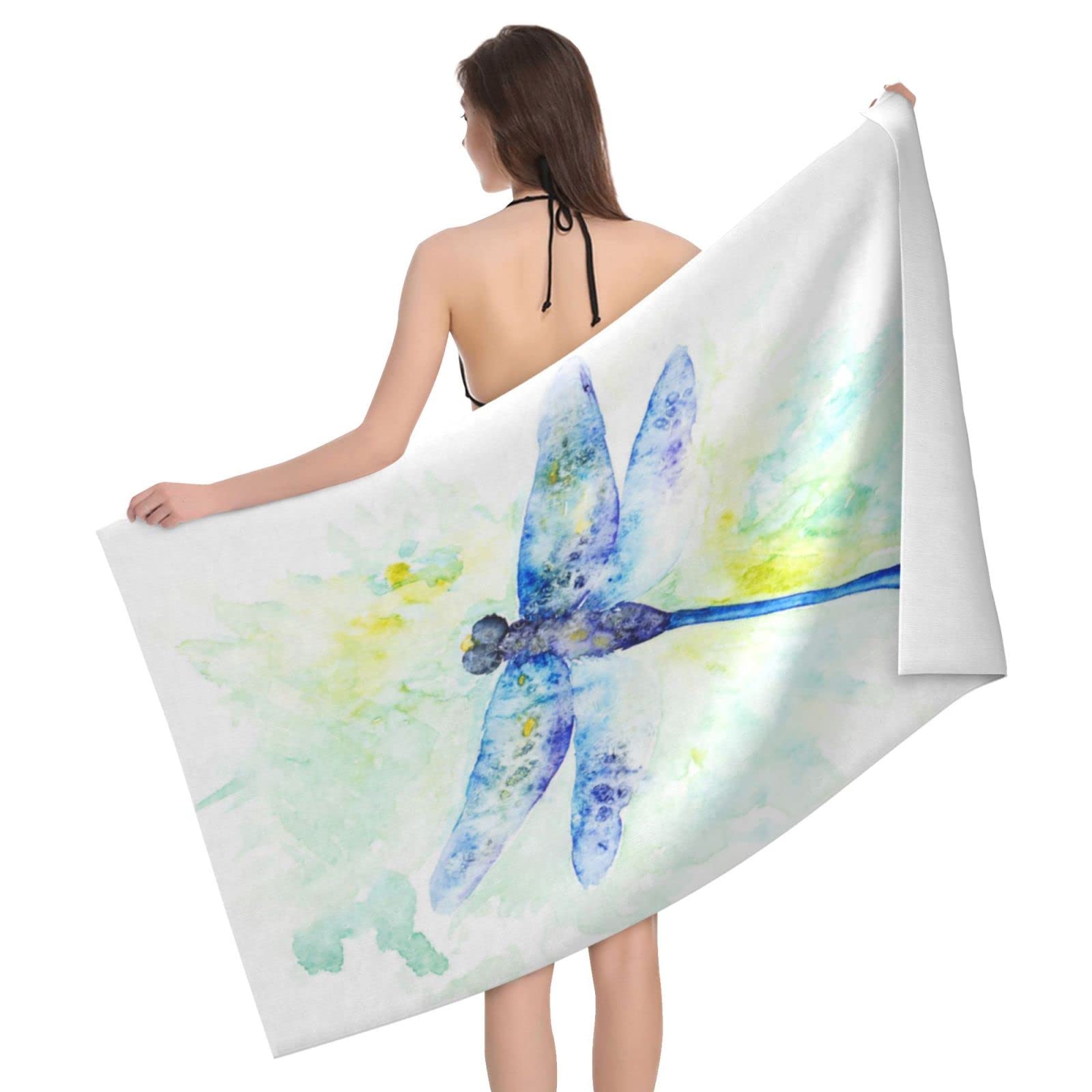 Lawenp Watercolor Dragonfly Beach Towel, Lightweight Sand Free Quick Dry Microfiber Absorbent Bath Towel for Kids, Adults, Swimming, Bath, Yoga, Pool, Travel, Camping 32"X52"