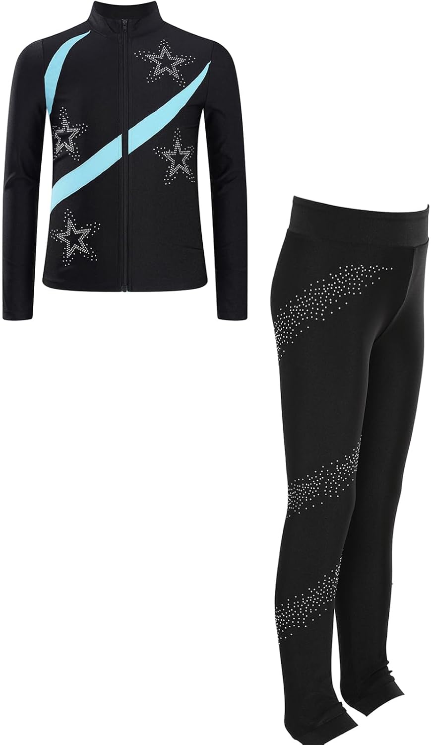 Kids Girls Figure Ice Skating Training Suit Gym Sport Tracksuit Long Sleeve Crop Tops with Leggings Set