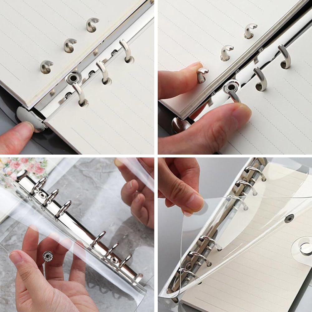 4 Pièces A5 Couverture de Classeur en PVC Souple Transparent Couverture de Protection 6 Anneaux Rechargeable A5 Feuilles Volantes pour Carnet de Notes Classeurs à Anneaux