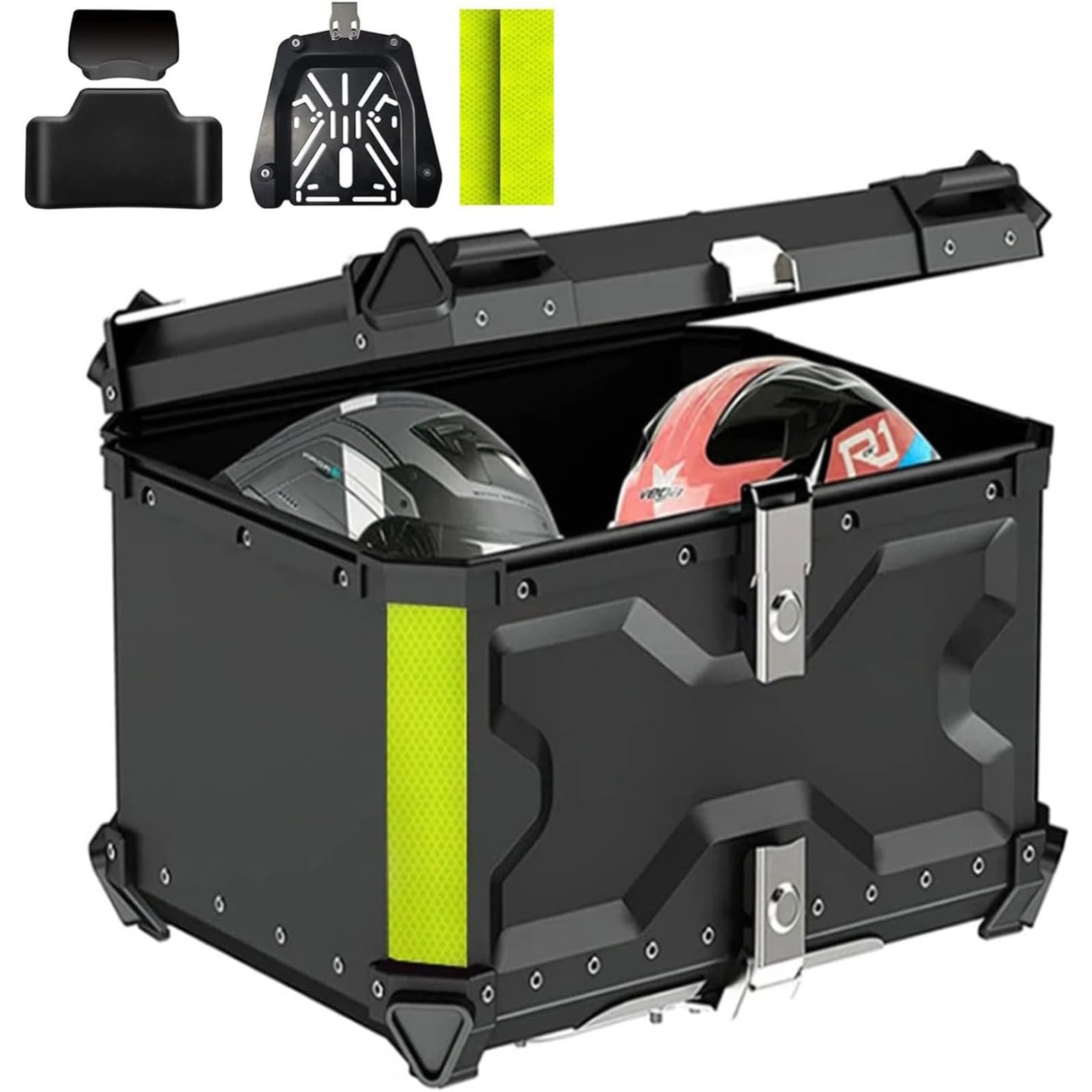 Bauletto per Moto in Lega di Alluminio Impermeabile Con Serratura di Sicurezza per Casco 45L 55L 65L 80L 100L Black, 55L