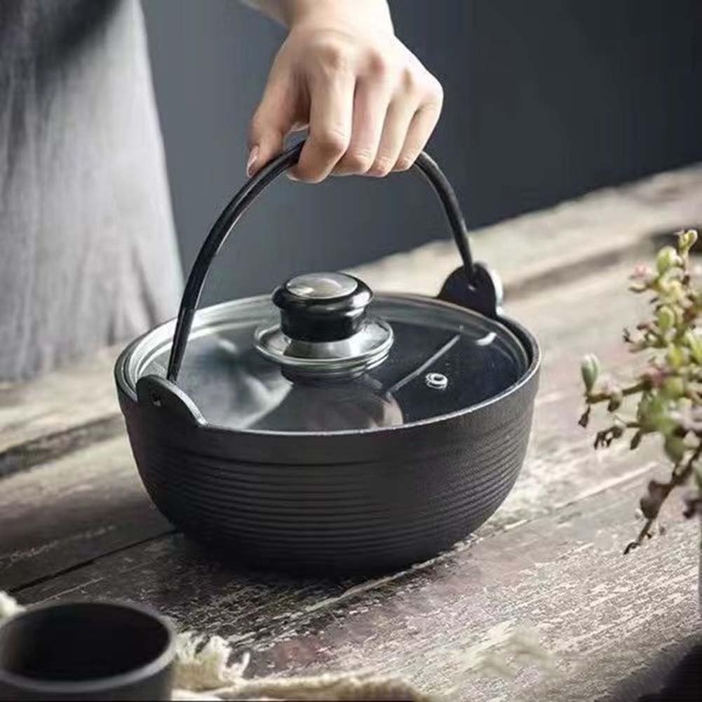 Pentola in ghisa ispessita, non rivestita non rivestita in ferro di maiale pentola per zuppa forno aperto per fiamma, pentola calda Sukiyaki per riunione di famiglia, 28 cm