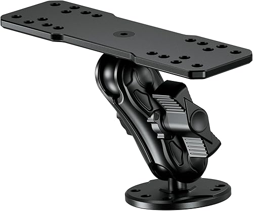 VAZESWIN Soporte de buscador de peces de aleación de aluminio con placa rectangular de bola de tamaño B de 1 pulgada y base redonda, brazo mediano