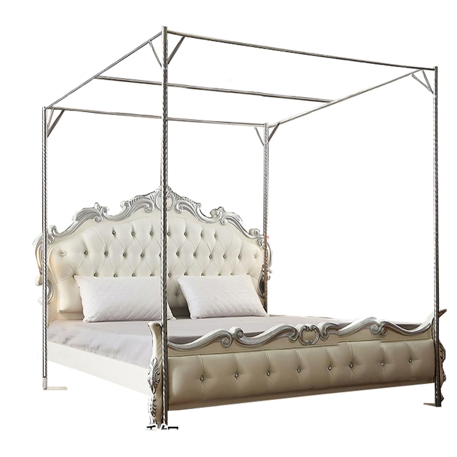 Moskitonetz-Halterung, Edelstahl-Betthimmel Bett-Baldachin-Rahmen Vier Eckbett Moskitonetzhalter Himmelbett, Einfach Installieren, Für Twin Full Size (Size:1.5X2.0M)