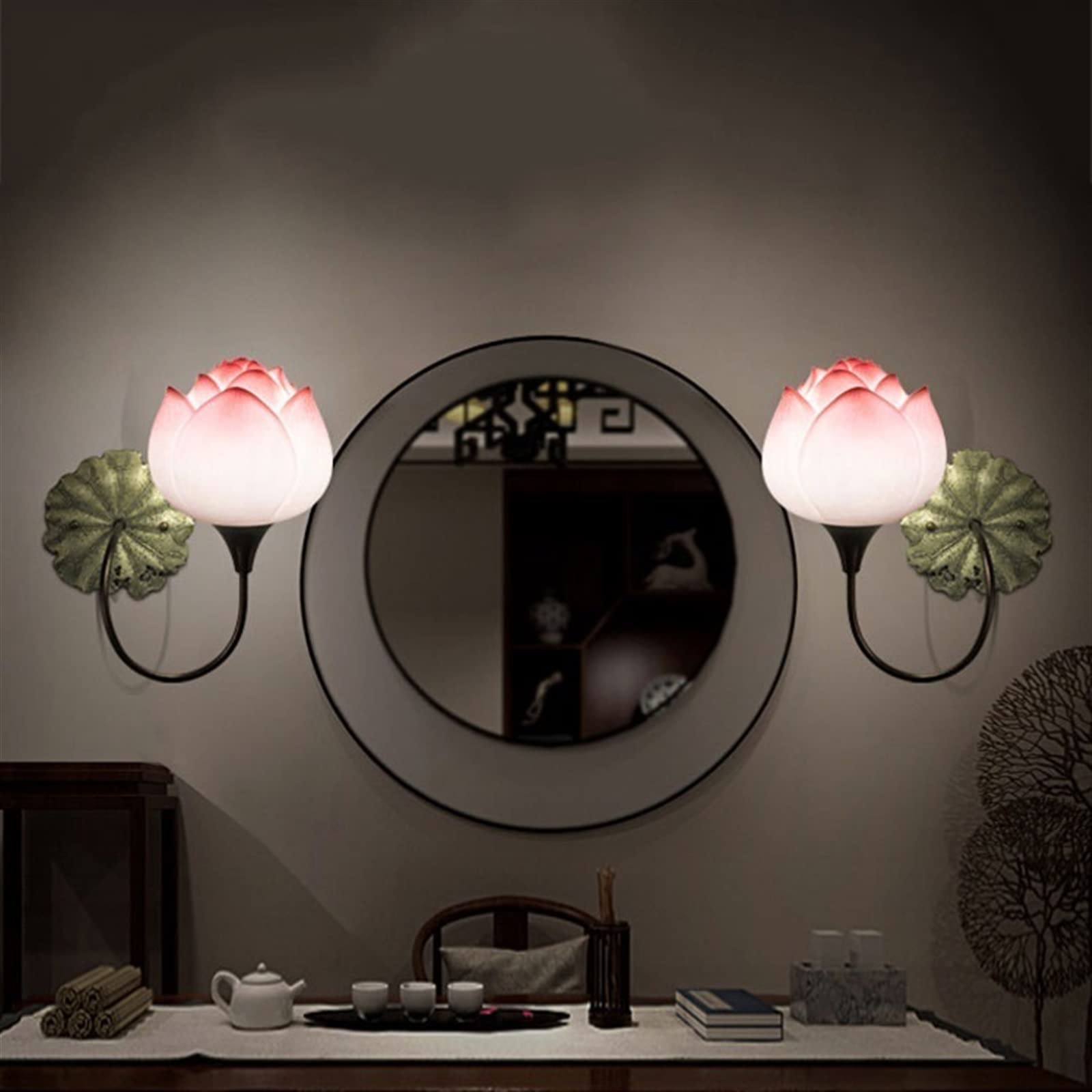 lampa ścienna Kreatywny chiński styl kinkiet gabinet sypialnia tło kinkiet lampka nocna lotos kształt dekoracyjna kinkiet kinkiet do sypialni