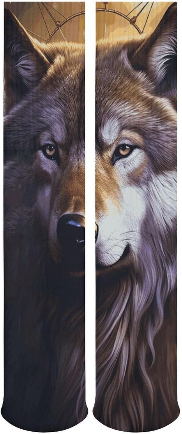 5-Pack Knee High Socks, 15.7 Inch Breathable Casual Socks Wolves And Dream Catchers Stockings for Men Women