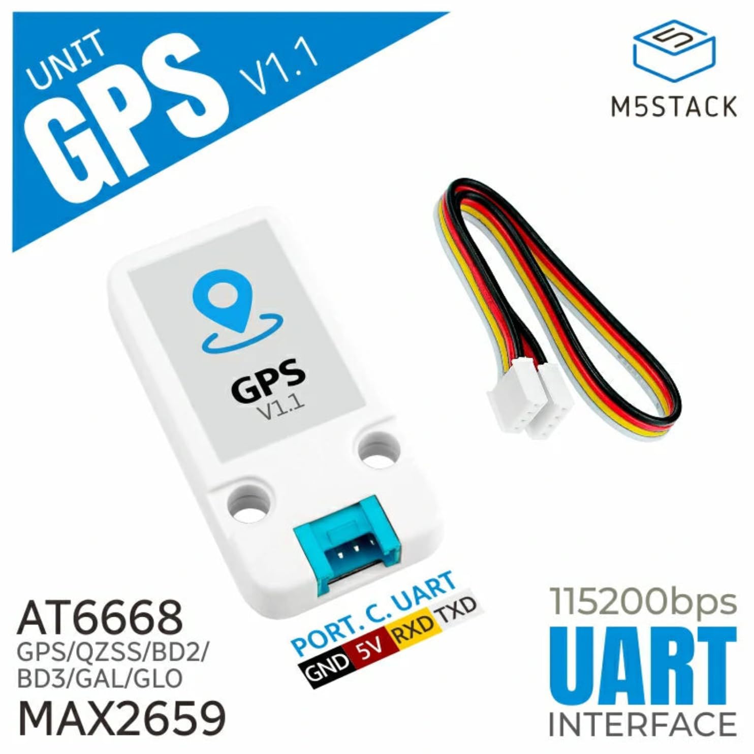 M5Stack Modulo GPS/BDS v1.1 (AT6668) - Modulo di navigazione GNSS con antenna in ceramica, multi-frequenza, multisistema per auto e IoT