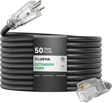 12 Gauge Extension Cord 50FT | Outdoor Extension Cord with Lighted End, Heavy Duty,15A 1875W SJTW, ETL Listed, Great for Garden and Home, Black