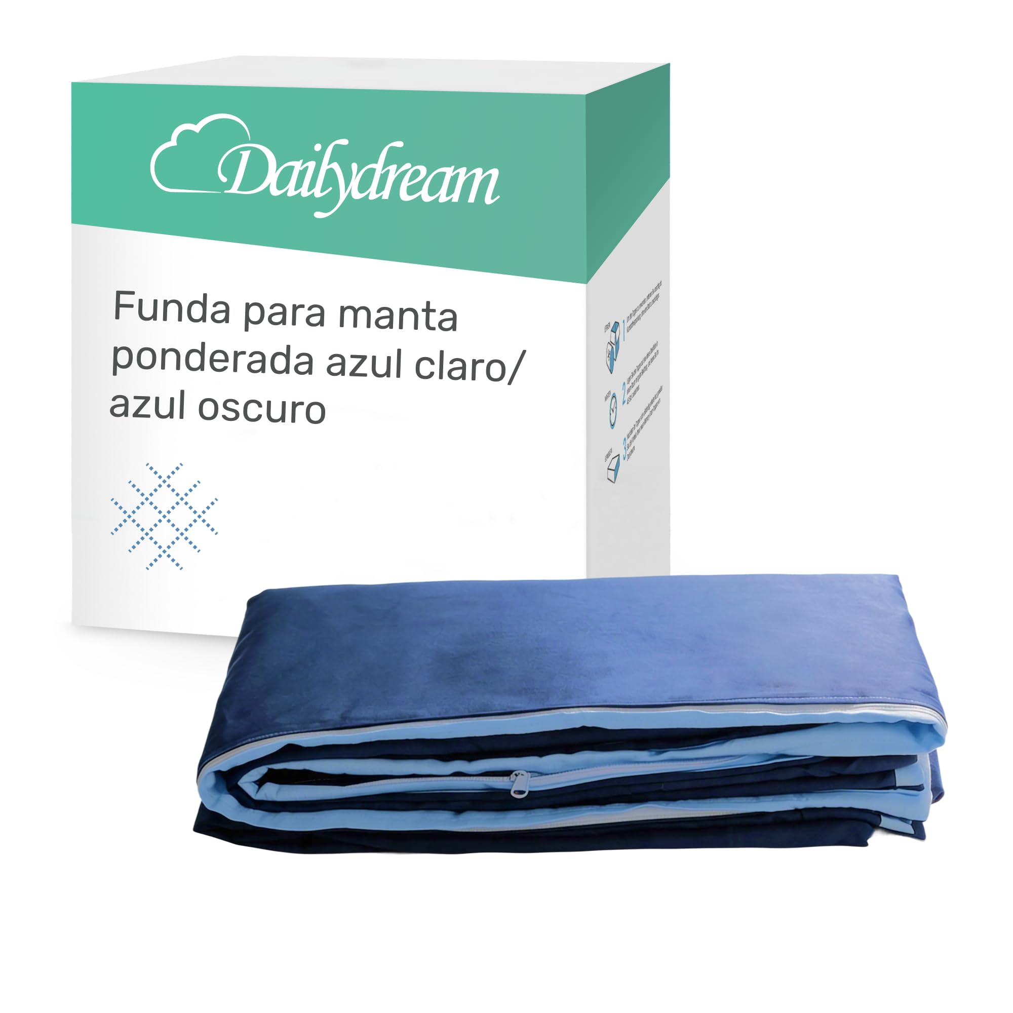 Dailydream Funda para manta de peso para adultos de 135 x 200 cm | bicolor azul | 100% algodón | funda de recambio/funda de repuesto | lavable | transpirable y agradable para la piel | funda para