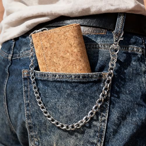 Image of boshiho Genuine Leather Bifold Chain Wallet for Men RFID Blocking | Heavy Duty Steel Anti-Theft Chain & 2 Zipper Coin Purse. Perfect for Bikers, Daily Commute, Gift for Dad /Husband