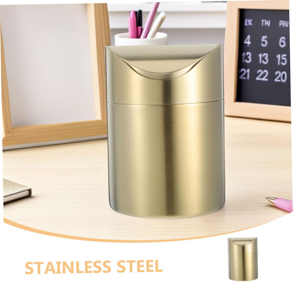 Hohopeti 2 Stück Mini Tisch Mülleimer mit Deckel Edelstahl Kompakter Schwingdeckel Abfalleimer für Auto Büro Küche Badezimmer Vielseitiger Schreibtisch Organizer Geruchsdicht Langlebig
