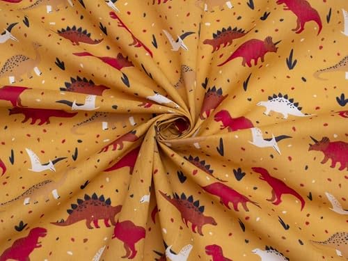 Minerva Mustard Printed Polycotton Fabric for Dressmaking - 110cm Wide - per metre
