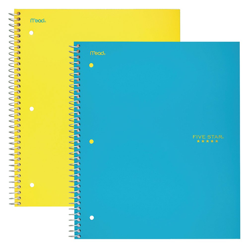Five Star Spiral Notebooks, 1 Subject, Wide Ruled Paper, 100 Sheets, 10-1/2" x 8", Yellow, Teal, 2 Pack (38424)