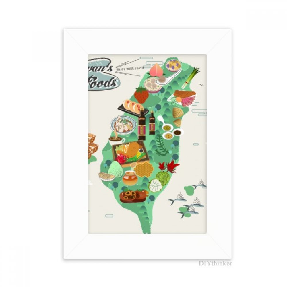 Cadre photo blanc 10x15 cm avec illustration carte de Taiwan et café pour bureau chic