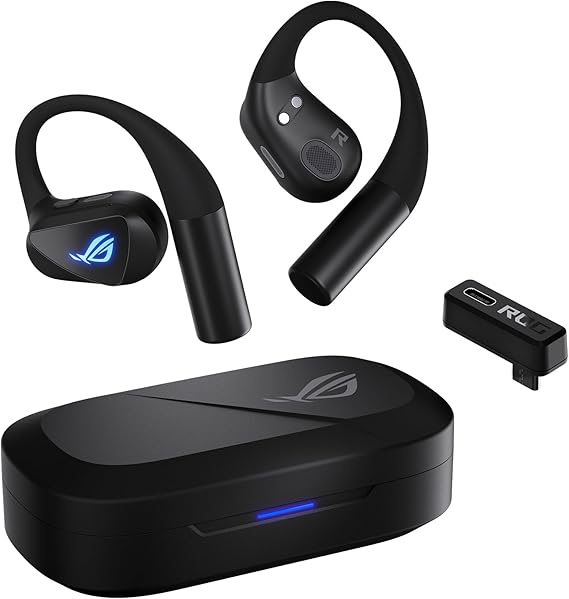 ASUS ROG Cetra Open Wireless Open Ear Earbuds Dual-Mode (BT/2.4GHz), Quad AI Noise-Canceling Mic, Low Latency, 16H Playtime, IPX5 Water Resistant, for Daily/Workout/Outdoor/Gaming Use - Black