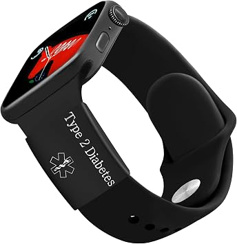 Black Type 2 Diabetes Medical Alert Tag for Men Women Seniors | Personalized Engraved ID Tag for Apple Watch Band | Sport Smartwatch Medical Identification YA4313