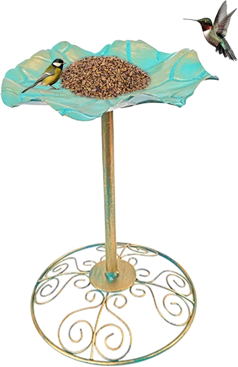 Metal Bird Bath - Vintage Bowl, Metal Bird Bath, Vintage Outdoor Birdbath, Rustproof Water Feeder Planter | Yard Statue Decorations for Fence Yard Porch Lawn Deck Backyard Balcony Outside Home