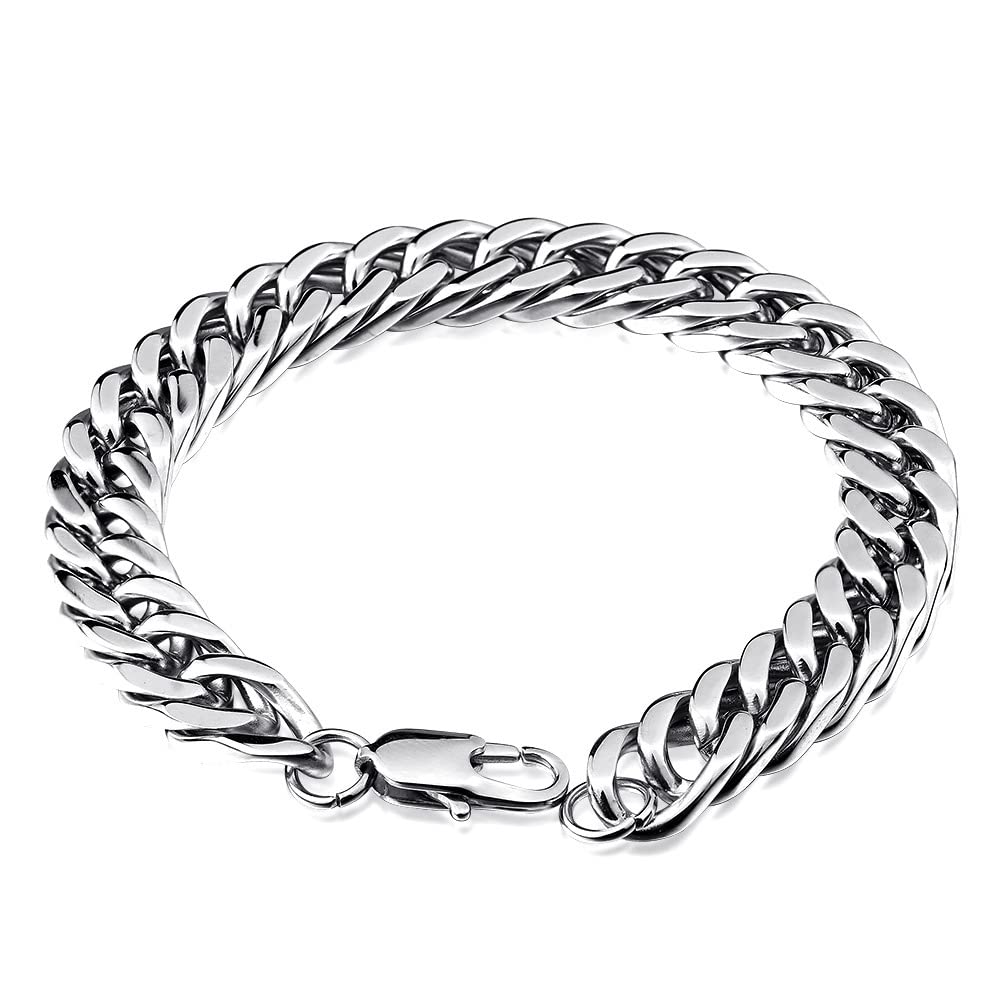 アメリカ発！【HELLOICE】 10mm Stainless Steel Cuban Bracelet 10mm 8