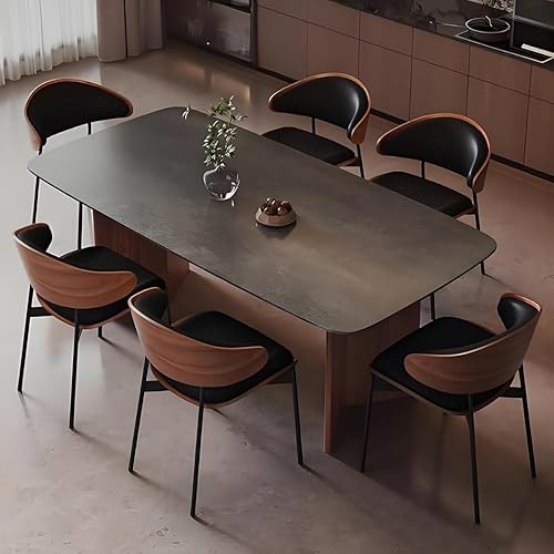 Miniatura 2 de YVYKFZD Mid Century Dining Chairs Set, Dining Room Chair with Curved Backrest and Metal Legs, Leather Upholstered Kitchen Chairs, Armless Living