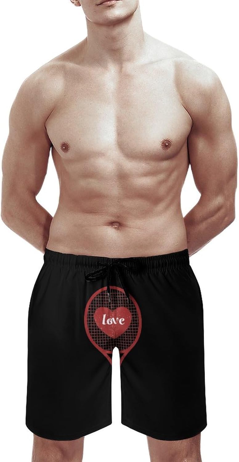 Love Tennis Casual Men's Swim Trunks Novelty Summer Beach Shorts Swimwear with Pocket