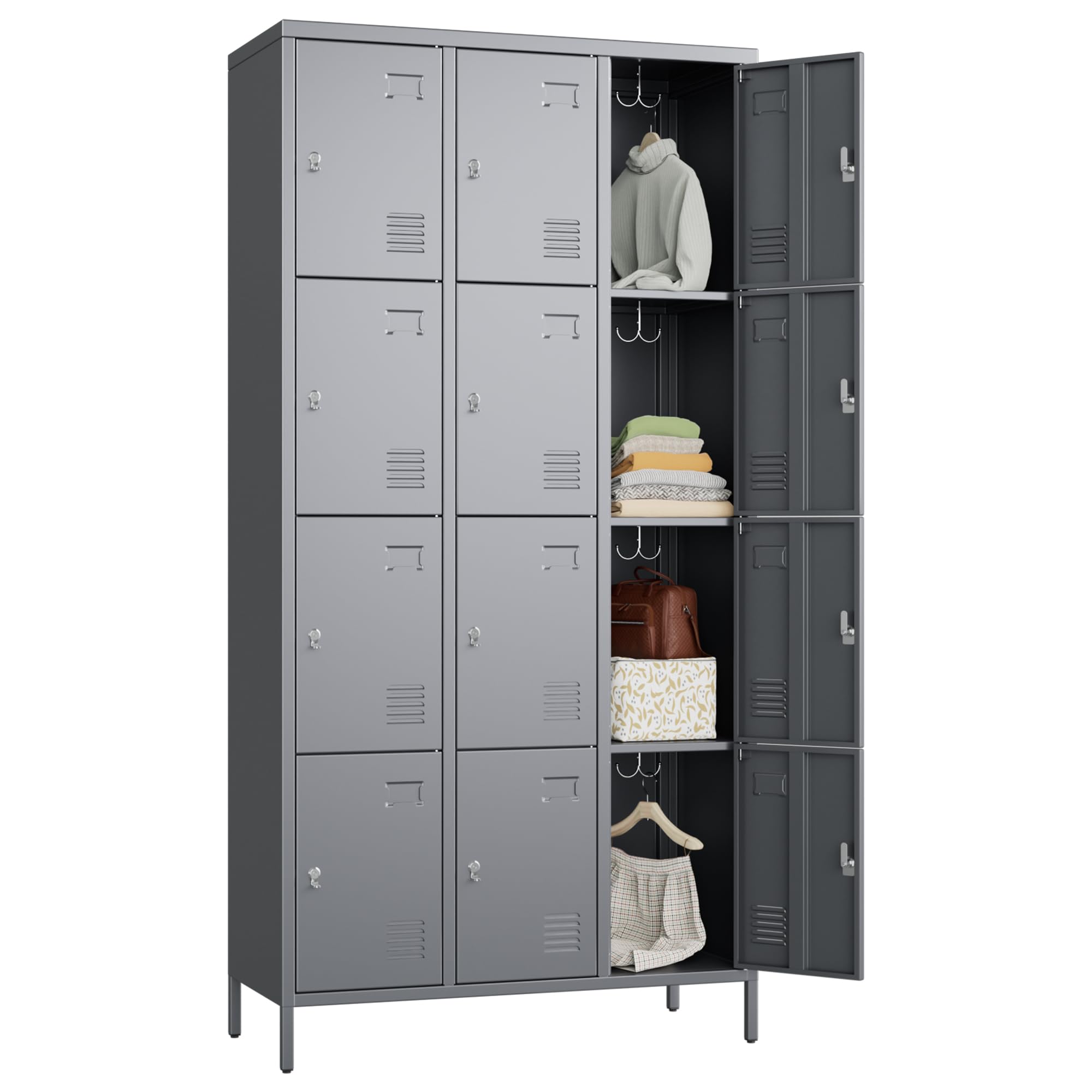 Aobabo 12 Doors Metal Lockers for Employees, Steel Storage Lockers for School Office,Dark Grey, Assembly Required
