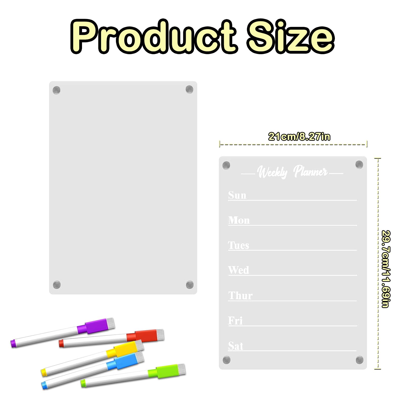 2Pcs Acrylic Magnetic Calendar for Fridge Transparent Acrylic Planning Board,Meal Planner magnetic Clear Fridge Calendar for Fridge Kitchen(Set of 5 Pens in Red - Image 4