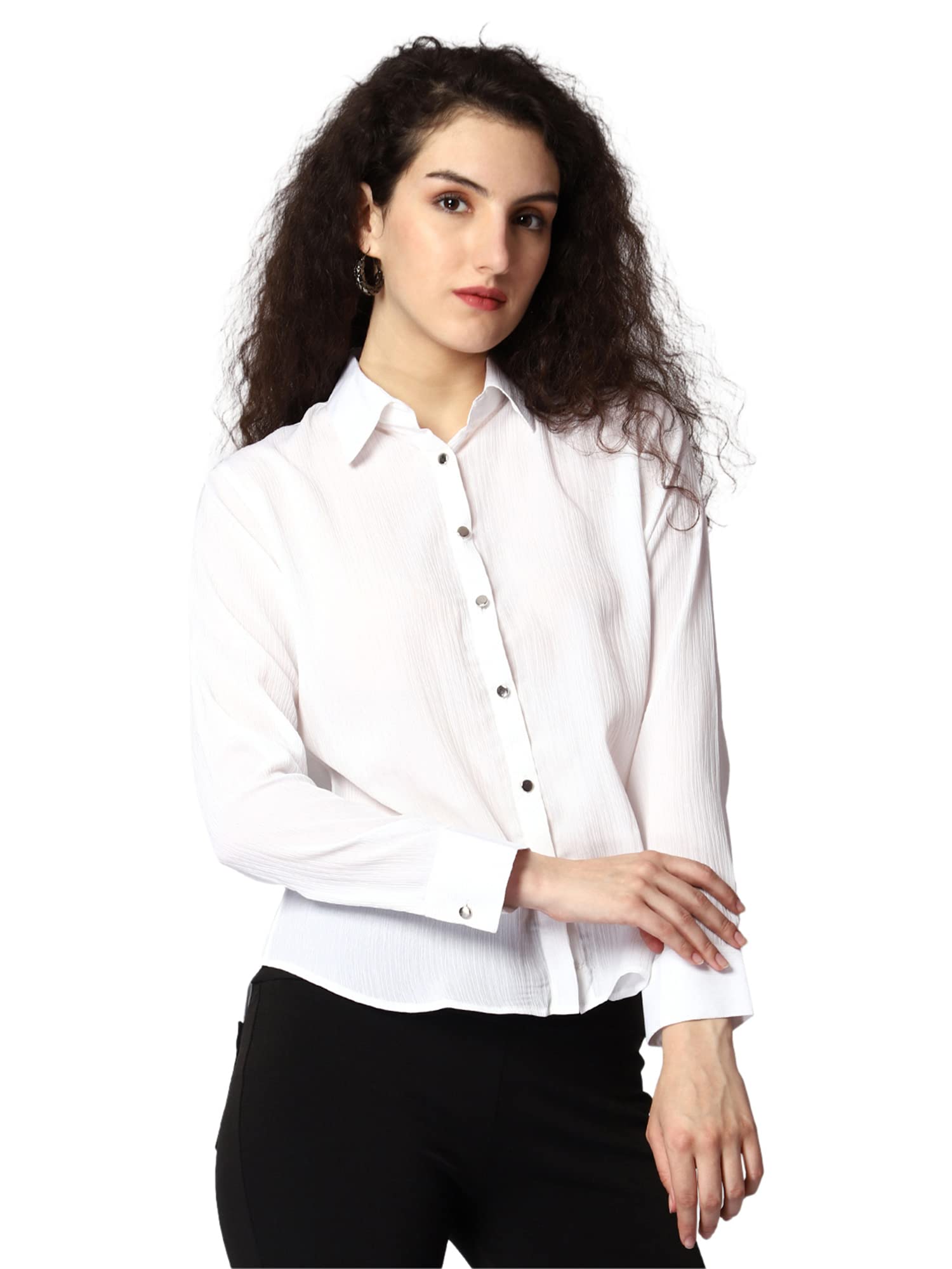 Urban KomfortWomen's Regular Fit Cotton Shirt with Collar and Full-Sleeves Season | Stylish and Classy Button-Down Formal Shirt