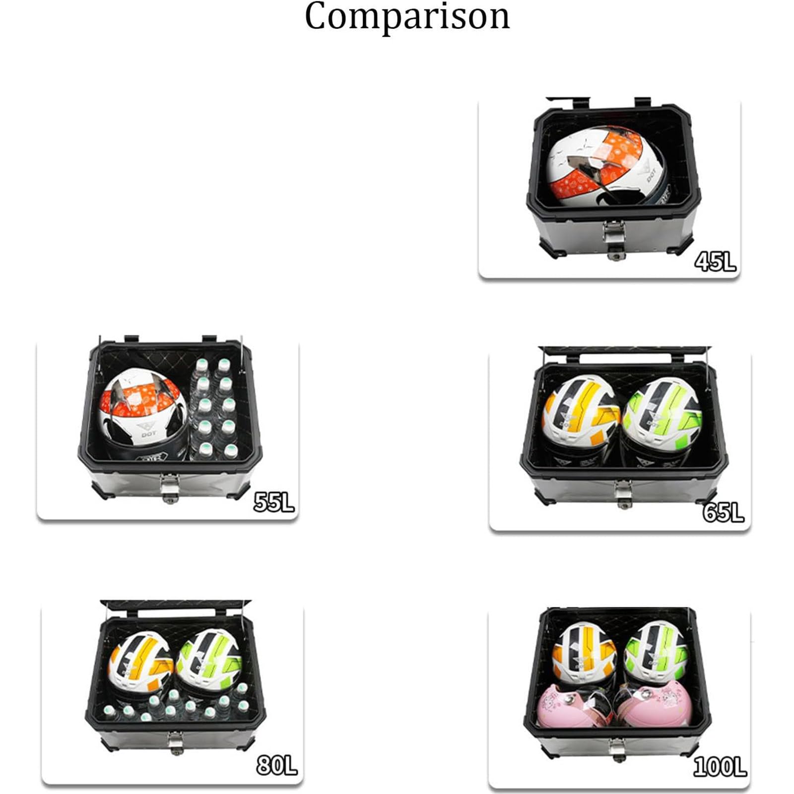 Top Case de Moto 45l/55l/65l/80l/100l, adapté à Tous Les Types de boîte de Rangement de Moto légère et Lourde, pour Ranger Les Grands Bagages de Casque,Silver-65L